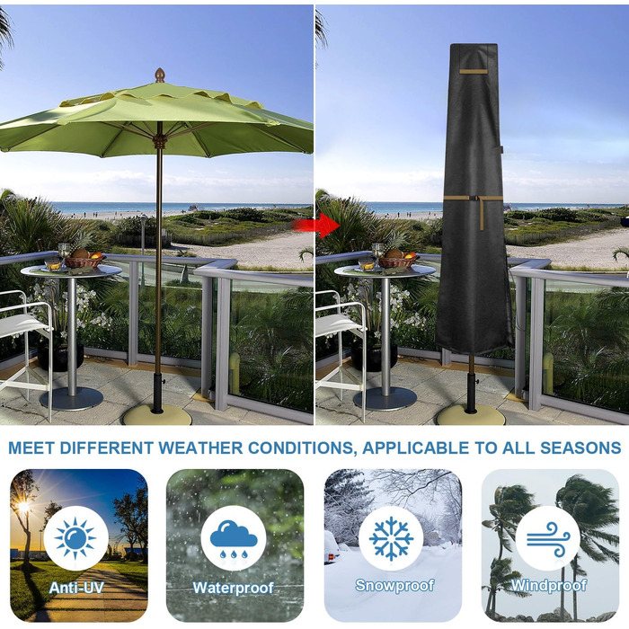 Захисний чохол для подвійного парасоля VANSHEIM Ø 400 см, водонепроникний, захист від УФ, для парасоля/ампельного парасоля, 460x270 см