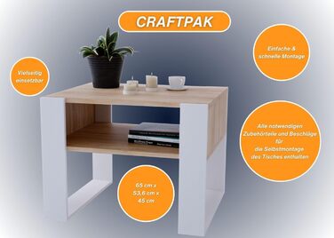 Стіл для вітальні CraftPAK для дивана з високоякісного дерева, міцний і сучасний журнальний столик з додатковим місцем для зберігання, колір (Bardolino White)