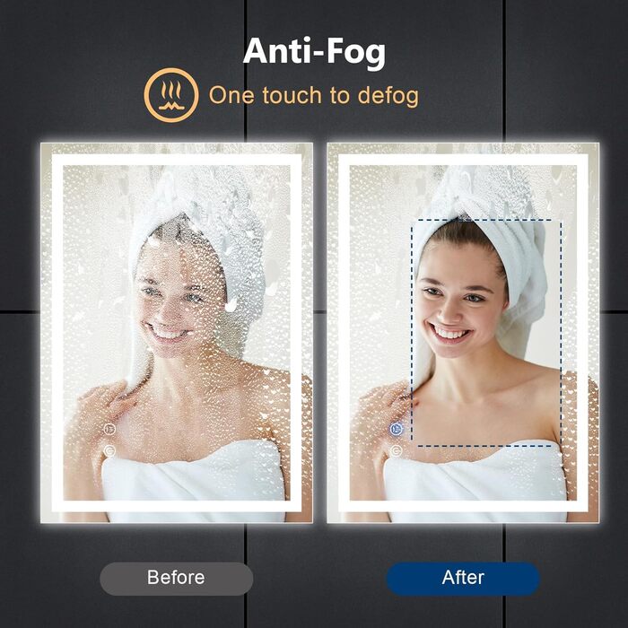 Дзеркало для ванної кімнати Youyijia з підсвічуванням, 70x50 см, антизапітніюче, сенсорне керування, 3 кольори світла, регулювання яскравості