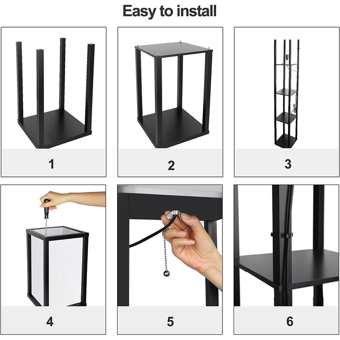 Торшер з дерев'яною поличкою Stehlampe, чорний, 3 режими світла, 1.62м для вітальні, спальні, офісу