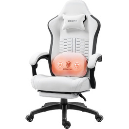 Ігровий крісло Dowinx з підігрівом та масажем попереку, з пружинним наповнювачем та підставкою для ніг, High Back PC крісло для дорослих (білий)