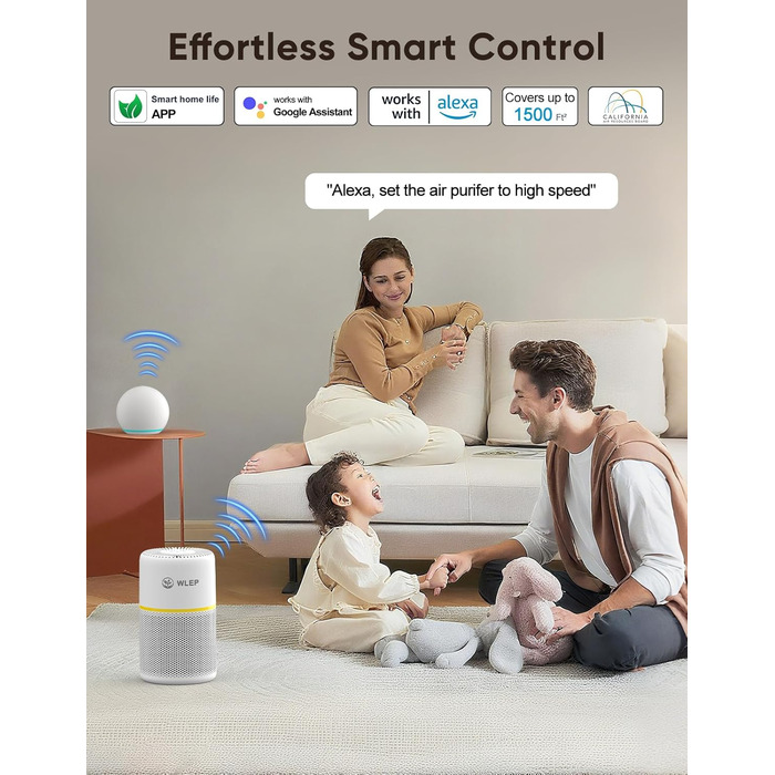 Повітряочисник для спальні з HEPA фільтром H13, активованим вугіллям, функцією ароматерапії, 360° циркуляцією повітря, нічним світлом та тихим режимом (KJ1-3S APP)
