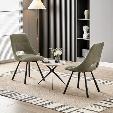 Набір обідніх стільців, 180° обертання, кухонний стілець, стільці для туалетного столика з імітацією бавовни-кашеміру, сучасний м'який стілець для вітальні з металевими ніжками (2 не обертаються, сіро-зелений)