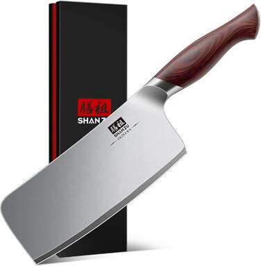 SHAN ZU Profi кухонний ніж 18 см - японський кухонний ніж з високоякісної сталі 10Cr15Mov, 12° заточка, ергономічна ручка Pakkaholz - для м'яса, овочів, риби (ніж для рубання)