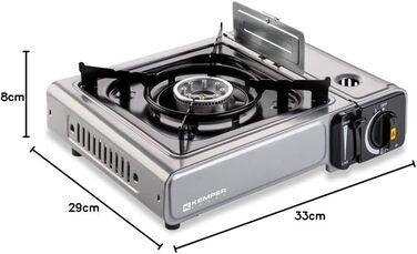 Газовий нагрівач KEMPER Nomade з нержавіючої сталі, 1900 Вт, Piezo-запалювання, подвійний захист, у кейсі