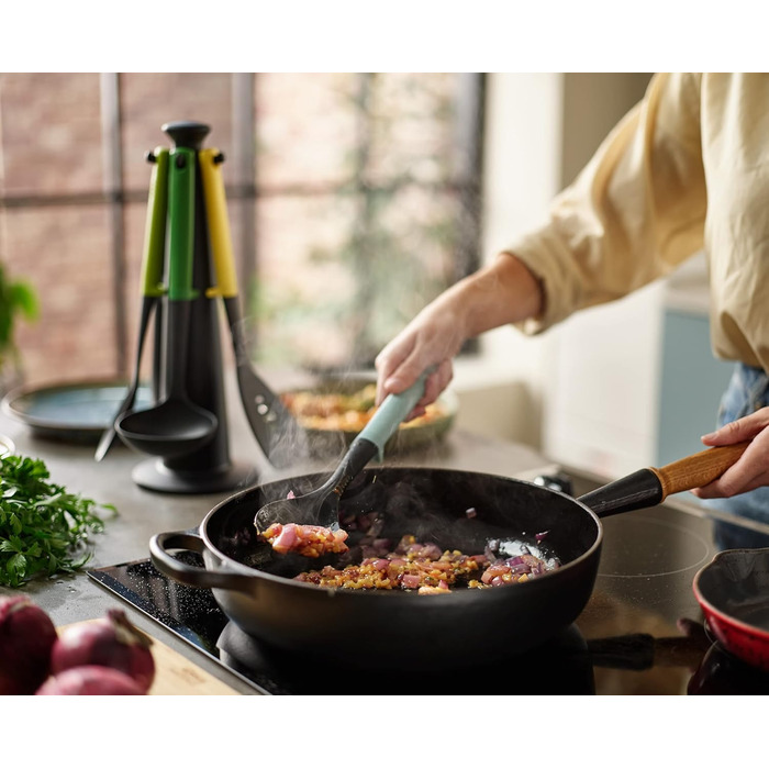 Набір кухонних аксесуарів Joseph Joseph Duo (5 шт) з підставкою, силіконові ручки, термостійкий, Opal