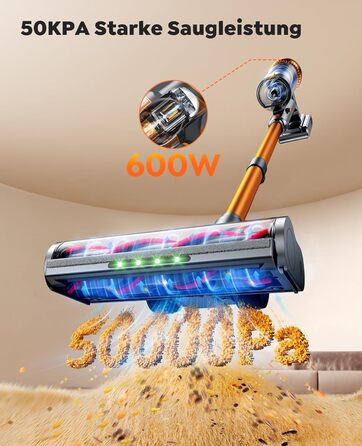 SMOTURE VAC04 Бездротовий акумуляторний пилосос, 50 000 Па потужність всмоктування, 65 хвилин роботи, самостійна підставка, гнучкий шланг, антизаплутувальна щітка, док-станція для зарядки, видалення шерсті тварин, килимів та твердих поверхонь