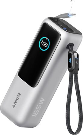 Powerbank Anker 25000mAh з 3 USB-C портами 100W, вбудований кабель, для iPhone, MacBook, Samsung та інших пристроїв (Срібний)