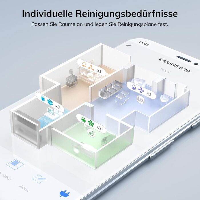 Робот-пилосос з функцією миття підлоги, автоматична станція самоочищення, лазерна навігація, зони заборони, 5000Pa, 5*2.5L мішки для пилу, 180 хвилин роботи, керування через додаток, для твердих підлог, килимів та шерсті тварин, S20