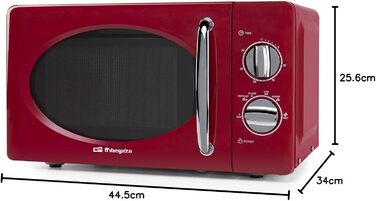 Мікрохвильова піч Orbegozo MI2020 20л, 700 Вт, червона, ретро-дизайн, 6 рівнів потужності, таймер 30 хв