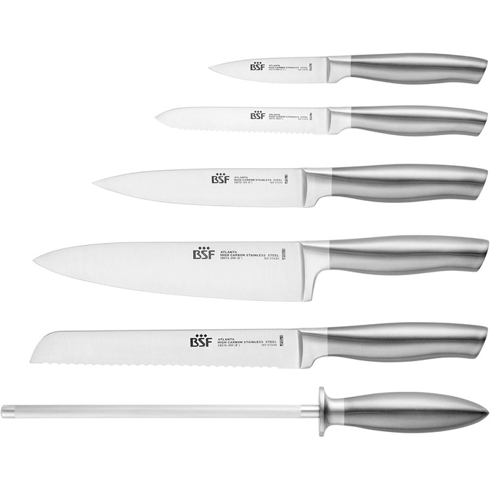 Набір ножів BSF Atlanta 7 предметів у дерев'яному блоці, нержавіюча сталь, антрацит