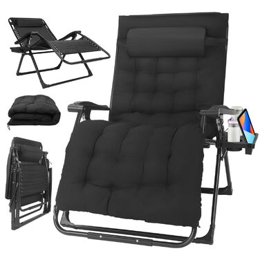 Шезлонг для відпочинку, розкладний, широке сидіння 72 см, для саду, патіо, пляжу, басейну, з подушкою, витримує до 200 кг