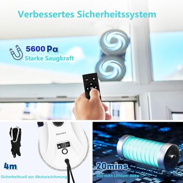 Робот для миття вікон автоматичний з водяним струменем, електричний пилосос для вікон, 5600Pa, для великих вікон