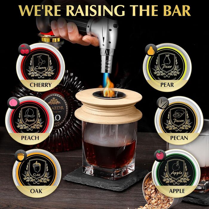 Набір для копчення коктейлів CWLAKON: для віскі, бурбону, Old Fashioned (з 6 дерев'яними стружками)