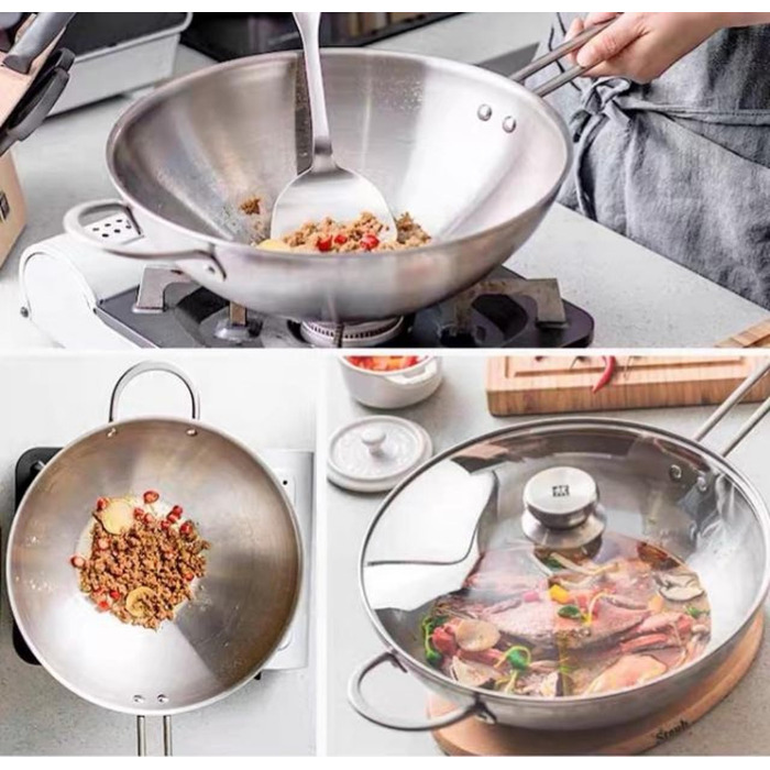 Вок Zwilling TwinNova 30 см з кришкою, 2 шт. - нержавіюча сталь, для всіх плит, не потребує покриття, стійкий до миття в посудомийній машині