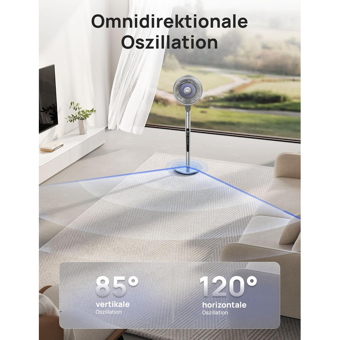 Вентилятор Dreo з інтелектуальним керуванням, 101.6-111.8 см, регульована висота, тихий DC вентилятор для спальні, 120°+85° осциляція, 30.5 м³/хв, срібний