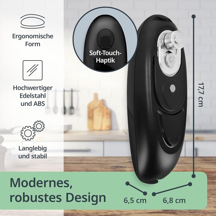 Електричний відкривач банок ADE | для літніх людей | з магнітом та гачком | без гострих країв | з батарейками, чорний