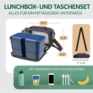 З сумкою для обіду та 2 контейнерами для соусу, герметичний, 1 Bento Lunchbox XL, Midnight Blue & Blue