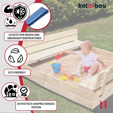Пісочниця KOTARBAU® з кришкою, 120x120 см, дерево, з лавками