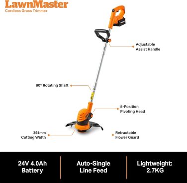Робот-газонокосарка LawnMaster OcuMow 24V MAX з оптичною навігацією, автоматичним обходом перешкод і точним підрізанням, комплект з 10-дюймовим тримером для трави