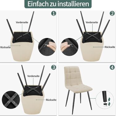 Набір з 4-х оббитих стільців для їдальні з металевими ніжками, льонова тканина, шаховий візерунок, для вітальні, спальні, кухні, лоджії, рецепції, бежевий колір