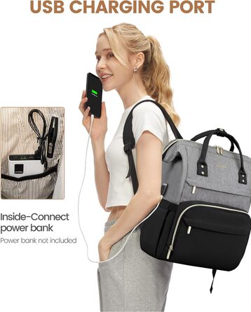 Рюкзак для ноутбука LOVEVOOK для жінок, великий шкільний рюкзак для підлітків, рюкзак ручної поклажі, водонепроникний дизайн, дихаючі плечові лямки, для університету, школи та подорожей, бежево-сірий (17 дюймів, сірий / чорний)