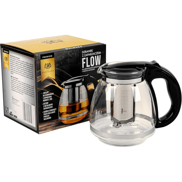 Чайник зі скла Karl Hausmann з ситечком - 2л - Скляний чайник для чаю - Чайник з ситом - Чайник зі скла, ідеальний для поціновувачів чаю - Стильний дизайн, скляний чайник (1.5л)