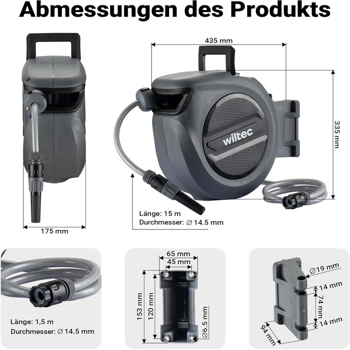 XPOtool Шланг-катушка на стіну з автозмотуванням та 15м водяного шлангу для поливу саду