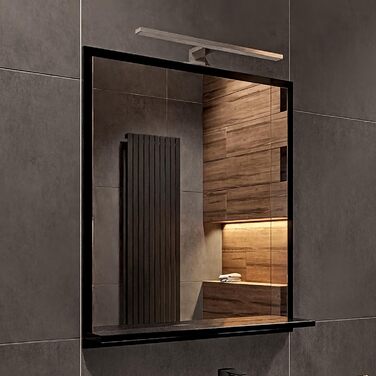 Дзеркало для ванної кімнати HAJDUK FURNITURE з підсвічуванням 4000K IP44, 70x60 см - сучасне прямокутне дзеркало з полицею та LED-підсвічуванням, чорний колір, преміум-якість