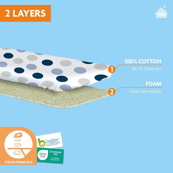 Чохол для гладильної дошки Classic - двошаровий, з шаром пінополіуретану 3 мм, розмір 42-52 см (ширина) та 130-138 см (довжина) - універсальний (Dots, L)