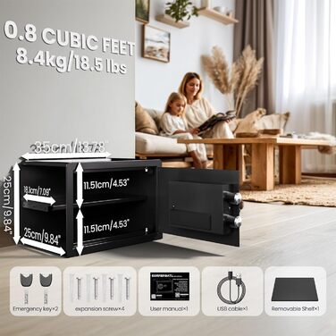 Сейф з відбитком пальця з LED-підсвічуванням – біометричний сейф з тихим відкриванням, підсвічуванням клавіатури, нержавіюча сталь, захист від викрадення