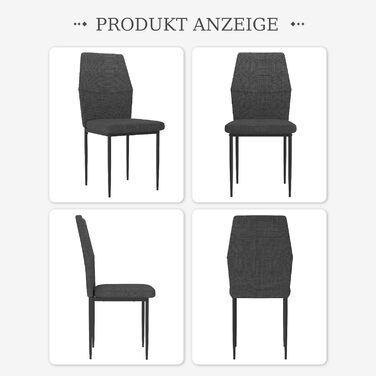 Стілець для обідньої кімнати GOLDFAN (4 шт.) з тканини льон, сірий (чорний), сучасний дизайн, з металевими ніжками