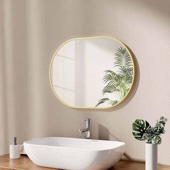 Дзеркало овальне EMKE Badspiegel Oval 45x60 см з золотим обрамленням для ванної кімнати