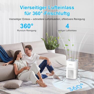 Повітряочисник для алергіків, квартири та кімнат для курців, з 2 HEPA фільтрами H13, для видалення шерсті тварин, плісняви, пилу, пилку та запахів, CADR 350 м³/год для 120 м², керування через додаток, таймер, тиха робота 22 дБ