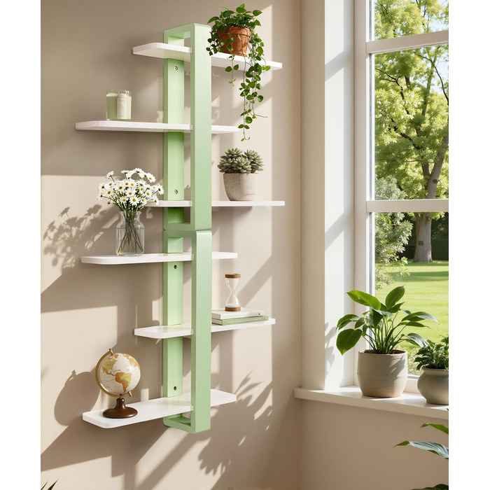 Полиця настінна дерев'яна SUMGAR Wandregal, плаваюча, 3-ярусна, 50x58 см, м'ятно-біла, для вітальні, спальні
