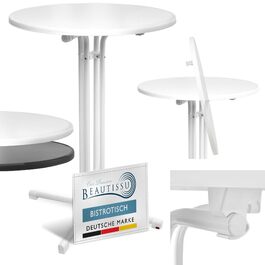 Стіл Beautissu розкладний, 70 см, білий Bellini – стійкий, погоджувальний, з анти-царапин покриттям. Підходить для вулиці, кафе, барів. Легка збірка, Ø 70 см. Ідеальний для вечірок та пікніків.