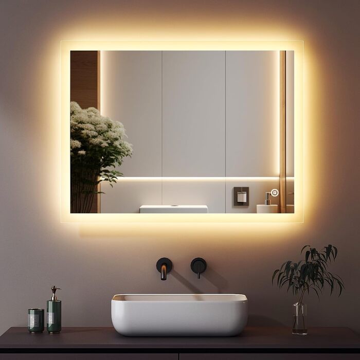 Дзеркало для ванної кімнати Boromal з підсвічуванням 80x60 см, 3 кольори світла, регулювання яскравості, LED, сенсорне керування