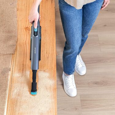 Cecotec Conga Rockstar Micro + Turbo: бездротовий ручний пилосос, 210 Вт, цифровий, 20 кПа, до 40 хв роботи, 2 режими, насадки: 2-в-1, для килимів та матраців, сірий