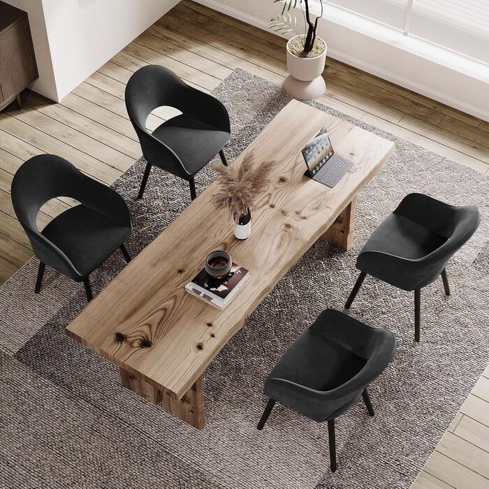 Набір з 6 кухонних стільців для їдальні з підлокітниками, бежевий, поліестер, дерев'яні ніжки