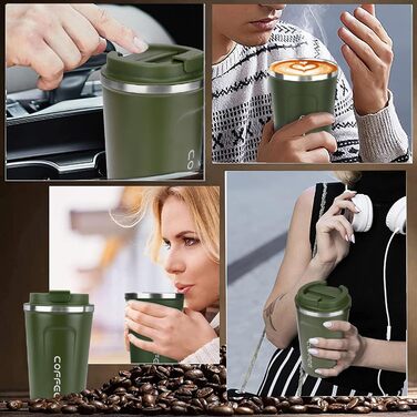 ERBO Термокружка для кави з нержавіючої сталі, 380 мл, 2 шт. (білий + рожевий) + 510 мл (зелений)