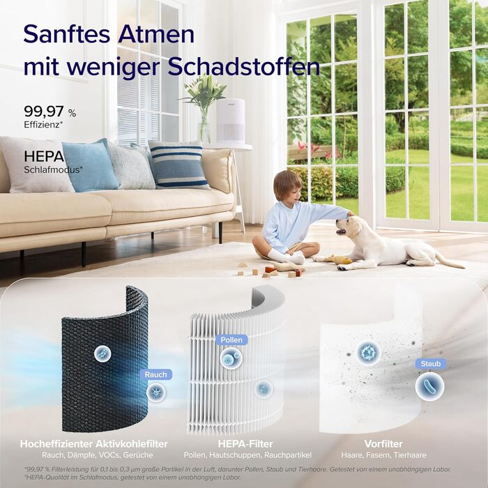 Повітряний фільтр LEVOIT Core 200S: очищувач повітря з HEPA-фільтром, для спальні, з керуванням через додаток, нічний режим та таймер, білий матовий