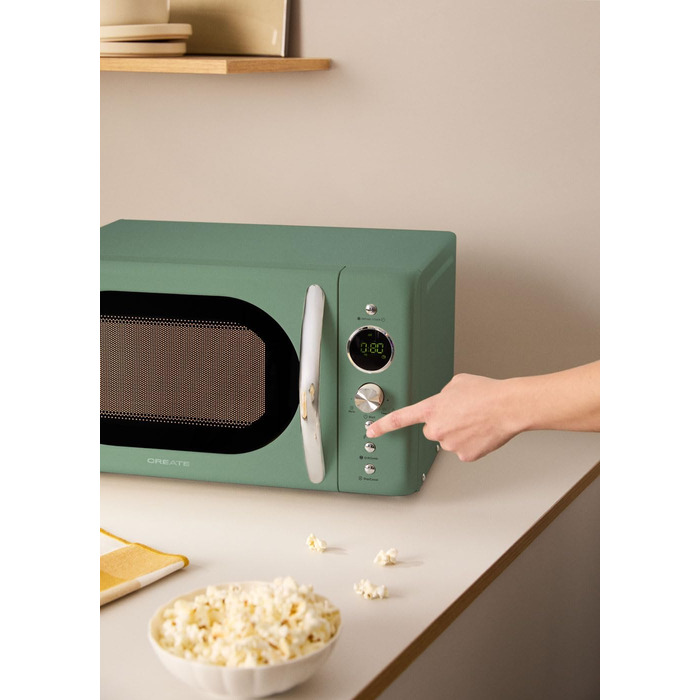 Мікрохвильова піч ретро Salbeigrün 20л з грилем та LCD дисплеєм 900W