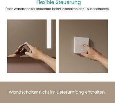 Дзеркало для ванної кімнати EMKE з підсвічуванням 60x80 см, 2 кольори світла, антизапарник, IP44, LED, сенсорний вимикач