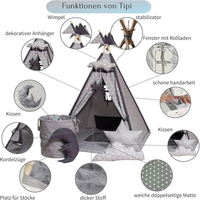 Намет-Тіпі для дітей з килимком, подушкою та м'ячами - ігровий намет у дитячу кімнату (Сірий)