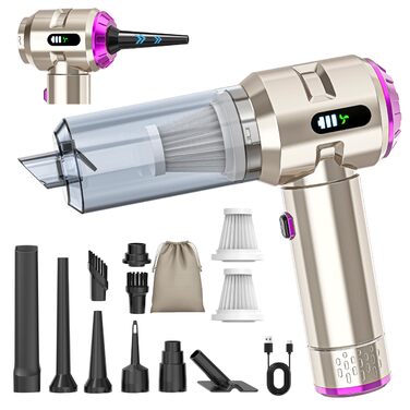 Акумуляторний ручний пилосос Piwaal 4-в-1, безщітковий мотор 22000Па, з повітродувкою 220000 об/хв, для авто, дому, офісу та комп'ютера, сріблястий