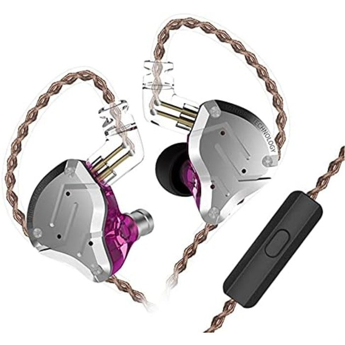 Навушники Kinboofi KZ ZS10 Pro IEM HiFi, 5 динаміків, знімний кабель, фіолетовий з мікрофоном