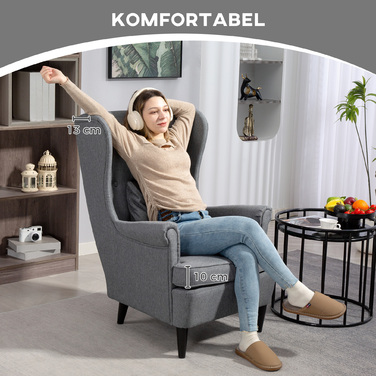 HOMCOM крісло-мішок з пуфом, крісло з виглядом льону, подушка для попереку, сучасне крісло для відпочинку з підлокітниками для вітальні сірого кольору | Aosom