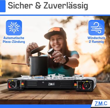 Газовий набір для кемпінгу ZMC: 2-горілкова плита, адаптер для LPG, 4 балончики 227г, кейс, 2.5kW, Piezo-запалювання, для відпочинку на природі та вдома
