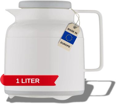 Термос Helios Wash Pro Thermoskanne Weiß 1L: 6 годин тепла, 1000 мл, білий, для напоїв, з широким горлом, миється в посудомийній машині, міцний пластик