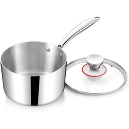 Каструля HaWare 16 см з нержавіючої сталі з кришкою, 1.9 л, для всіх плит, індукція, здорове приготування, не має покриття, для миття в посудомийній машині